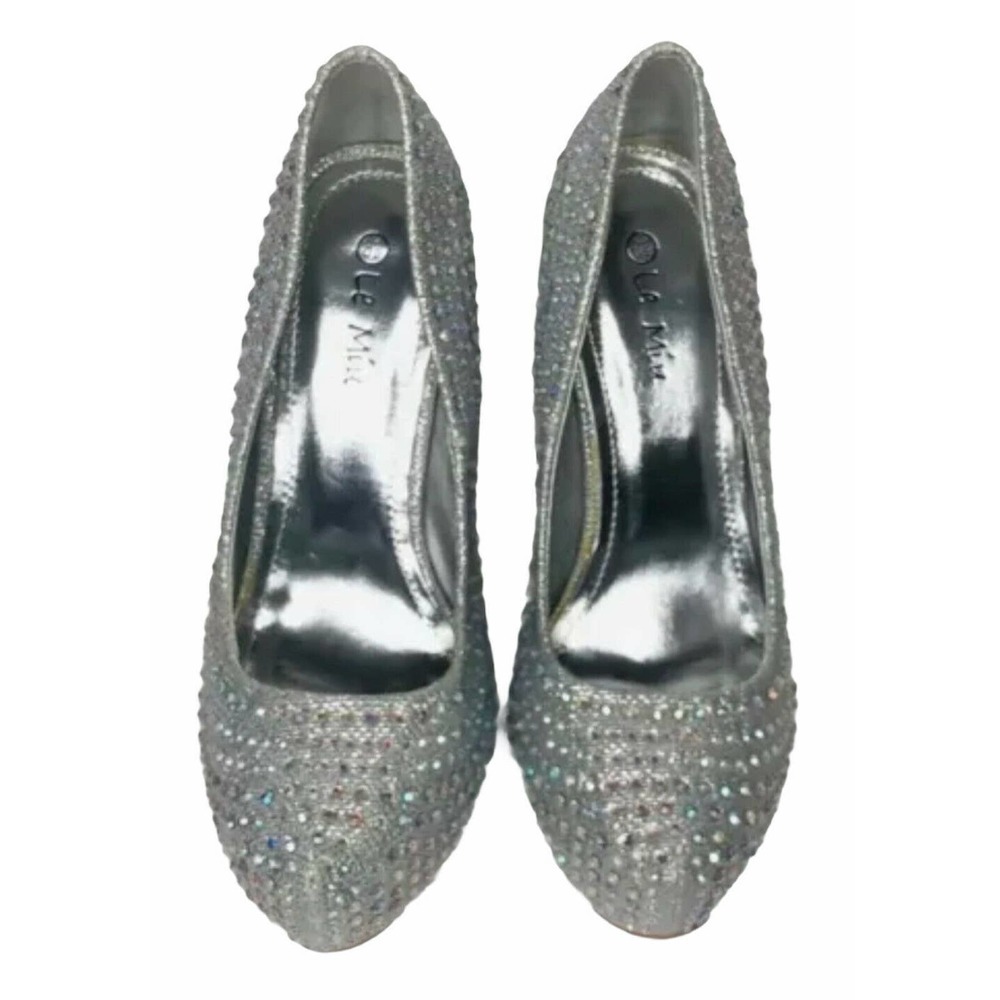 Le Miu ELSA Silver Rhinestone Bling Platform Stiletto Heels Wedding Prom Sz 8.5 - Picture 6 of 11